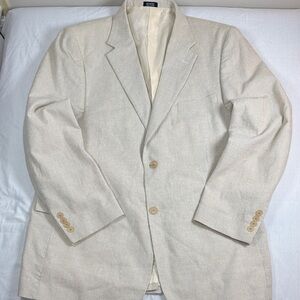 Men’s 44R Beige Houndstooth Blazer – 100% Cotton Classic Sport Coat Tan